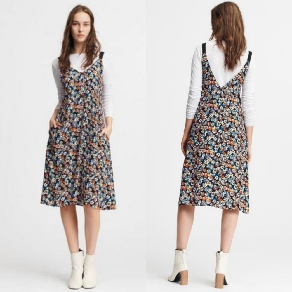 New Rag & Bone Estell Navy Floral Print Crepe Midi Dress NWT W292316NY Medium - Picture 9 of 16